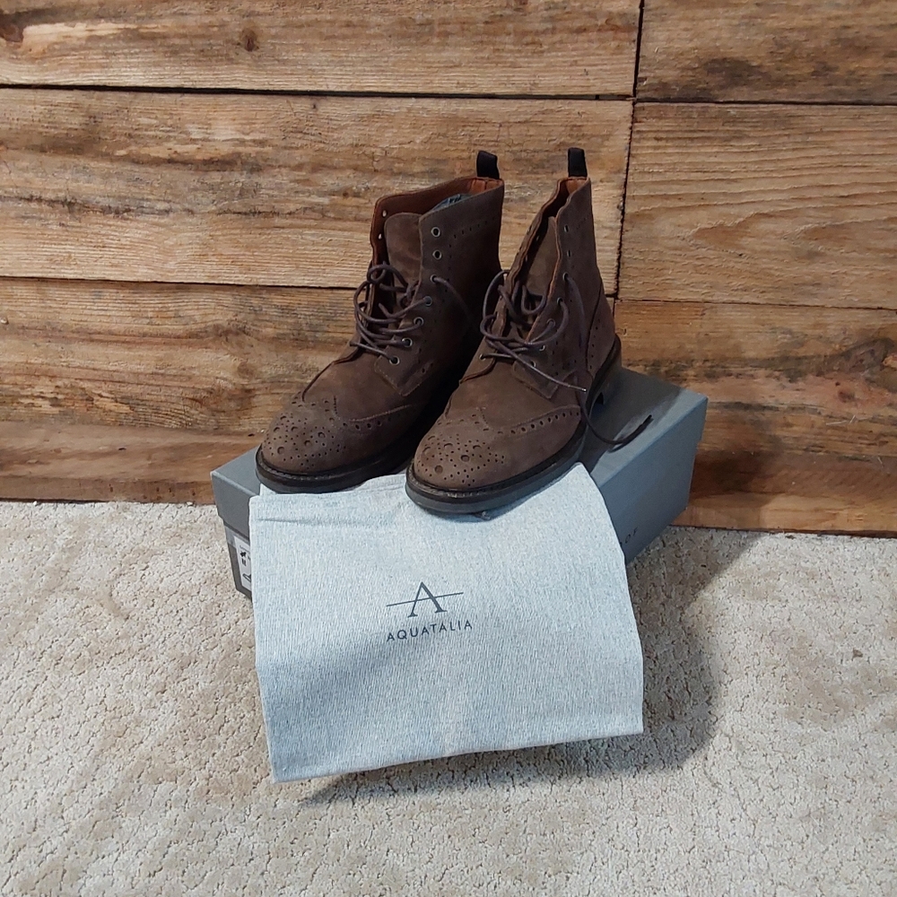 Aquatalia weatherproof Savino suede medium brown boot